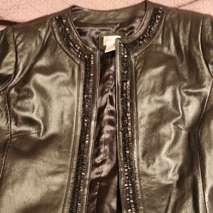 Chico's Black Embellished Leather Jacket